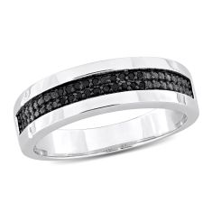 Men's 1/10ctw Black Diamond Double Row Sterling Silver Band 1