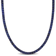 Men's Created Blue Sapphire Black Rhodium-Plated Sterling Silver Tennis Necklace 1