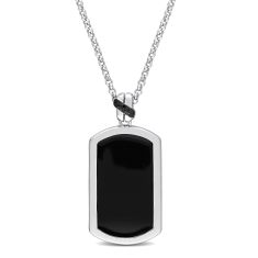 Men's 1/20ctw Black Diamond and Enamel Sterling Silver Pendant Necklace 1