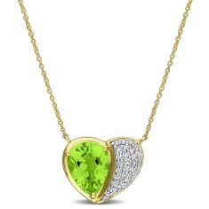 Peridot and 1/7ctw Diamond 10k Yellow Gold Heart Necklace  1