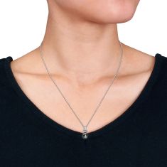 8-8.5mm Black Tahitian Cultured Pearl and Diamond Accent Sterling Silver Pendant Necklace