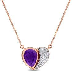 African Amethyst and 1/7ctw Diamond 10k Rose Gold Heart Necklace 1