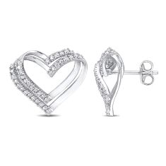1/5ctw Diamond Sterling Silver Heart Stud Earrings 1
