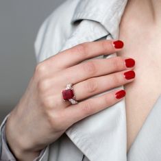 Created Ruby and Created White Sapphire Sterling Silver Ring