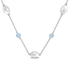 7.5-8mm Freshwater Cultured Pearl and Sky Blue Topaz Sterling Silver Necklace 1