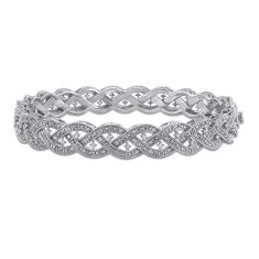 1/4ctw Diamond Braided Sterling Silver Bangle Bracelet 1