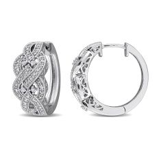 1/5ctw Diamond Braided Sterling Silver Hoop Earrings 1