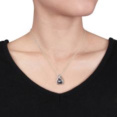 Cultured Black Tahitian Pearl and 1/7ctw Diamond Sterling Silver Necklace and Earring Gift Set