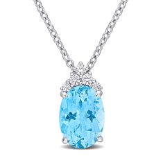 Sky Blue Topaz and Created White Sapphire Sterling Silver Pendant Necklace 1