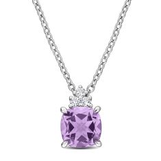 Pink Amethyst and Created White Sapphire Sterling Silver Pendant Necklace 1