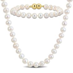 6.5-7mm Freshwater Cultured Pearl Strand Gold-Plated Necklace and