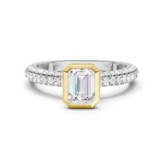 1 1/4ctw Emerald Lab Grown Diamond 14k Two-Tone Engagement Ring 1