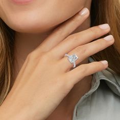 4 1/3ctw Emerald Lab Grown Diamond 14k White Gold Hidden Halo Engagement Ring