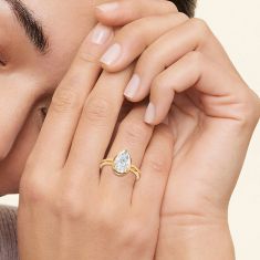 2 1/4ctw Pear Lab Grown Diamond 14k Yellow Gold Hidden Halo Engagement Ring