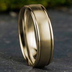 14k Yellow Gold 6.5mm Satin Center Round Edge Comfort Fit Wedding Band