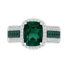 Created Emerald and Created White Sapphire Sterling Silver Ring