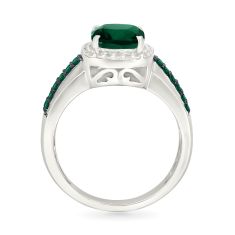Created Emerald and Created White Sapphire Sterling Silver Ring