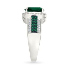 Created Emerald and Created White Sapphire Sterling Silver Ring