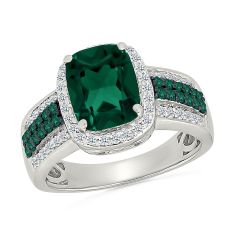 Created Emerald and Created White Sapphire Sterling Silver Ring