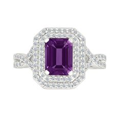 Amethyst and Created White Sapphire Sterling Silver Ring