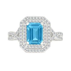 Blue Topaz and Created White Sapphire Sterling Silver Ring