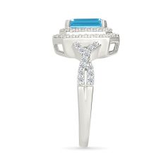 Blue Topaz and Created White Sapphire Sterling Silver Ring
