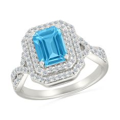 Blue Topaz and Created White Sapphire Sterling Silver Ring