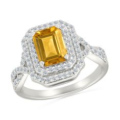 Citrine and Created White Sapphire Sterling Silver Ring