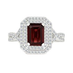 Garnet and Created White Sapphire Sterling Silver Ring