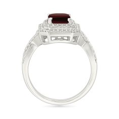 Garnet and Created White Sapphire Sterling Silver Ring
