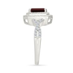 Garnet and Created White Sapphire Sterling Silver Ring