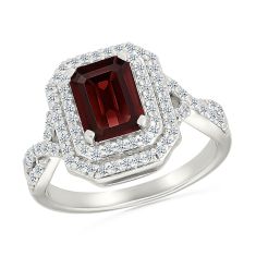 Garnet and Created White Sapphire Sterling Silver Ring