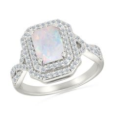 Created Opal and Created White Sapphire Sterling Silver Ring