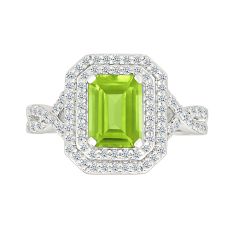 Peridot and Created White Sapphire Sterling Silver Ring