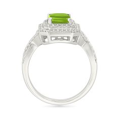 Peridot and Created White Sapphire Sterling Silver Ring