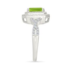 Peridot and Created White Sapphire Sterling Silver Ring