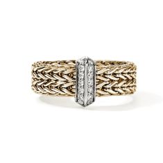 John Hardy Icon Link 1/6ctw Diamond Bar 6mm 14k Yellow Gold Band Ring 1