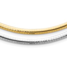 14k White and Yellow Gold 4mm Reversible Domed Omega Chain Necklace