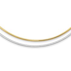 14k White and Yellow 2mm Reversible Omega Chain Necklace with Heart Chain Extender