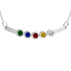 Mother's Custom Birthstone Curved Bar Family Necklace (2-5 Gemstones)