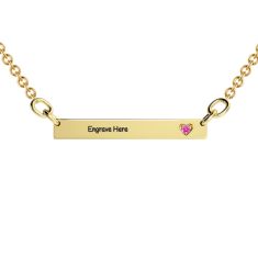 Custom Birthstone Heart Bar Engravable Necklace (1 Gemstone)