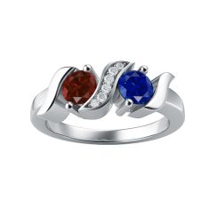 Couple's Custom Birthstone and Created White Sapphire Twist Ring 1