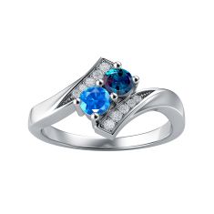 Couple's Custom Birthstone and Created White Sapphire Engravable Bypass Ring 1