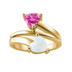 Couple's Custom Birthstone Double Heart Engravable Bypass Ring