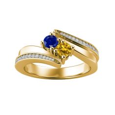 Couple's Custom Round Birthstone and Created White Sapphire Engravable Bypass Ring