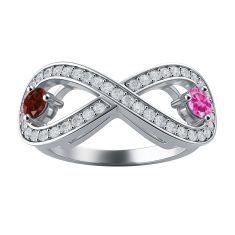 Couple's Custom Birthstone and Created White Sapphire Engravable Infinity Ring