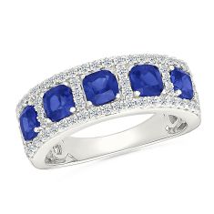 Created Blue Sapphire and Created White Sapphire Sterling Silver Ring