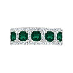 Created Emerald and Created White Sapphire Sterling Silver Ring