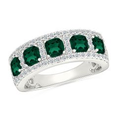 Created Emerald and Created White Sapphire Sterling Silver Ring