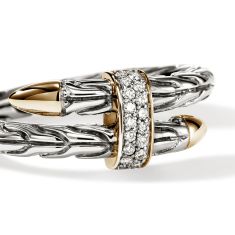 John Hardy Spear 1/12ctw Diamond Two-Tone Sterling Silver and 14k Yellow Gold Band